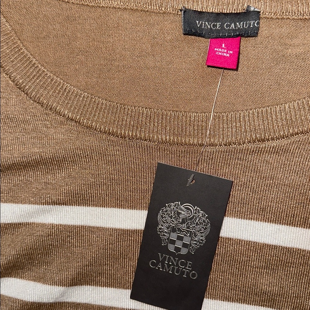 NWT Vince Camuto Tan and White Striped Sweater size large. - Picture 12 of 14